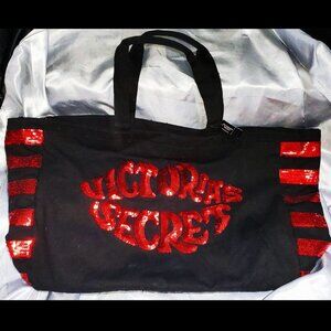 NWT VICTORIA'S SECRET black red sequin logo tote